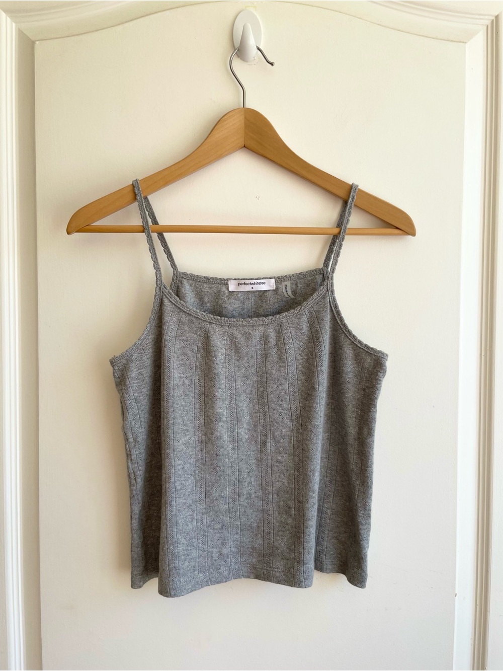 Perfectwhitetee 100% Cotton Pointelle Tank Top Size Small Gray